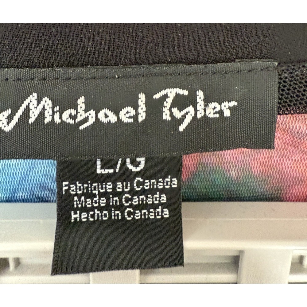 Michael Tyler Women  Large Multi Color Tunic Top Button Up People Bottom Sheer - Picture 4 of 10